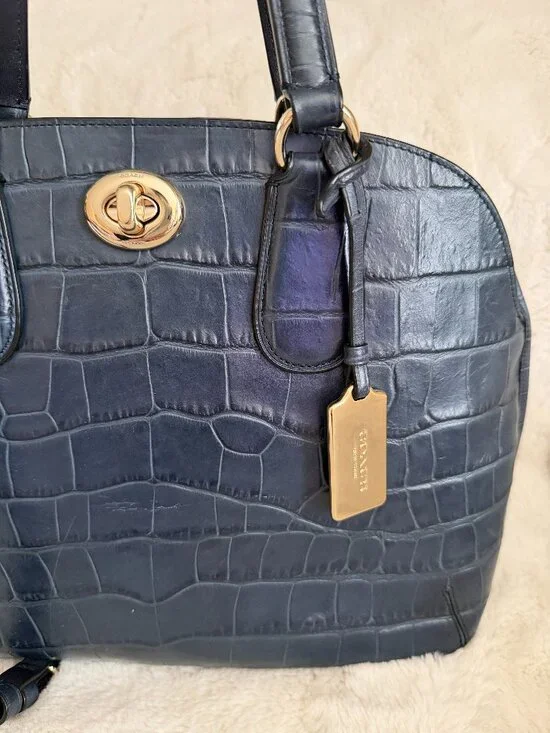 Coach Prince Street Satchel Navy Leather Crocodile-Embossed Crossbody/Handbag - Picture 2 of 16